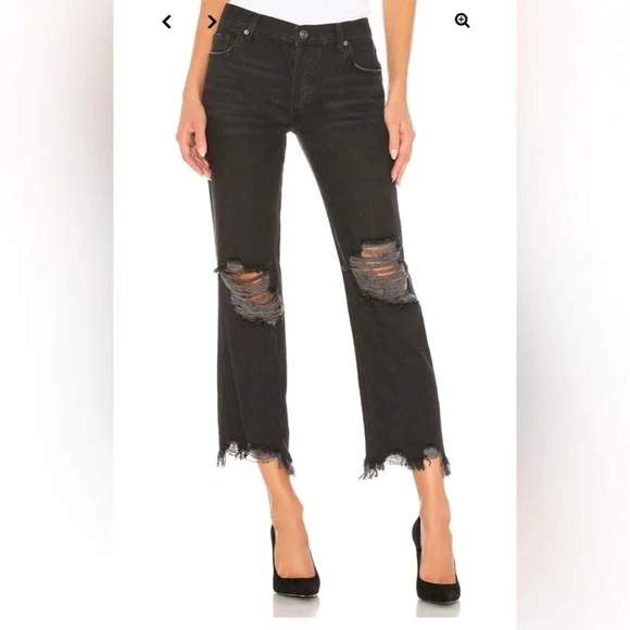 NWT Free People Maggie Mid-Rise Straight Cropped Jeans-Washed Black 27 - Picture 3 of 8